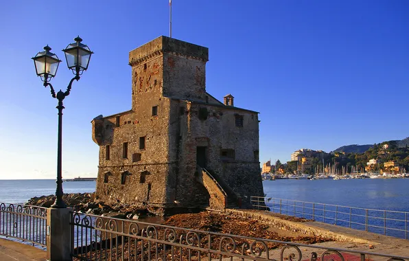 Picture sea, the sky, rock, tower, home, Bay, Italy, lantern