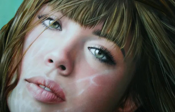 Look, girl, face, hair, art, lips, green eyes, Christiane Vleugels