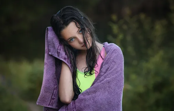 Swimsuit, smile, Girl, Kira, wet hair, beautiful face, Russian girl, Vyushkin Igor