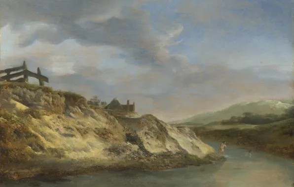 Landscape, picture, Philips Bowerman, A Stream in the Dunes with Two Bathers, Philips Wouwermans
