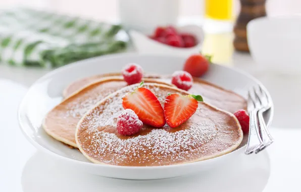 Berries, strawberry, pancakes