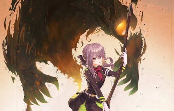 Girl, weapons, the demon, braid, Owari no Seraph, The last Seraphim, Hiiragi, Sinoa, Hiiragi Shinoa