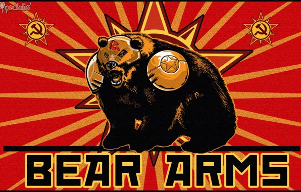 Bear, red, star, the hammer and sickle, Red Alert 3, Bear Arms