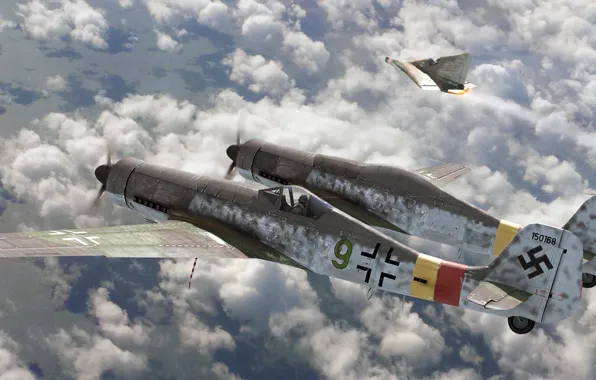 Fighter, art, Focke-Wulf, roen911, Fw-230, Ta-152, Zwilling, Erla