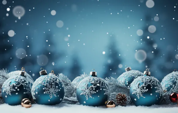 Balls, the dark background, Christmas, New year, blue background, Christmas decorations, Christmas decorations, AI art