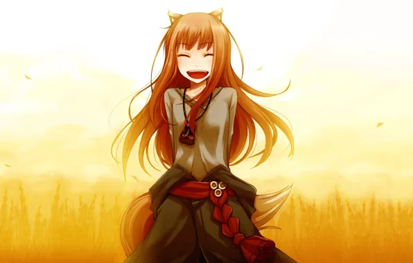 Picture Ears, Smile, Anime, Wheat, Anime, Horo, Red, Smile