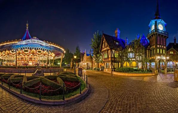 Night, design, lights, HDR, home, CA, carousel, USA
