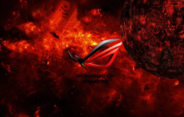 Red, planet, ball, high-tech, lava, Logo, Logo, ASUS