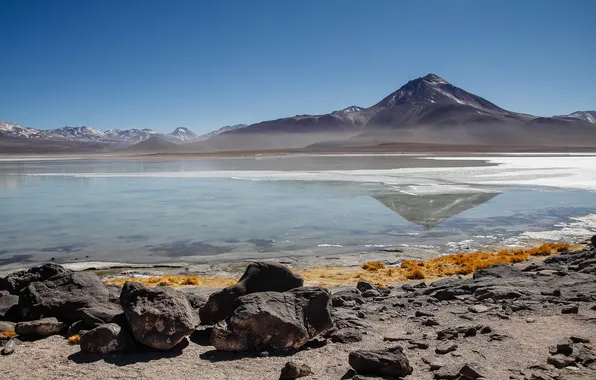 The sky, mountains, lake, stones, Bolivia