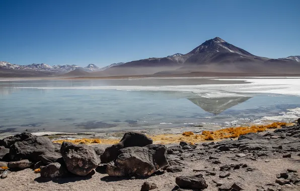 Picture the sky, mountains, lake, stones, Bolivia