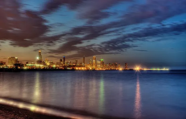 Night, city, lights, skyscrapers, USA, America, Chicago, Chicago