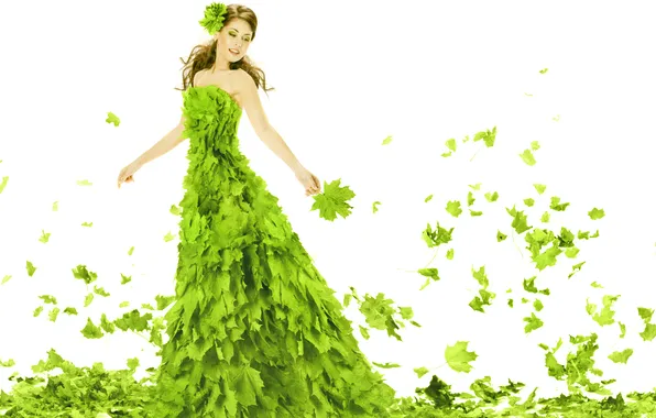 Picture summer, leaves, girl, smile, background, makeup, dress, green
