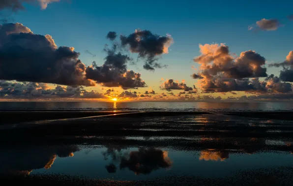 Sea, beach, the sky, the sun, clouds, shore, calm