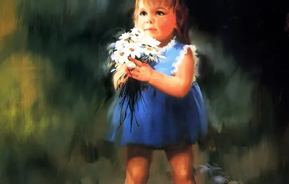 Flowers, child, bouquet, picture, dress, girl, painting, Donald Zolan