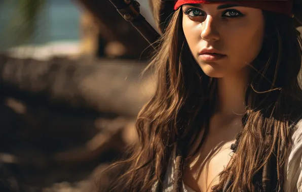 Look, girl, light, pose, ship, portrait, makeup, pirate