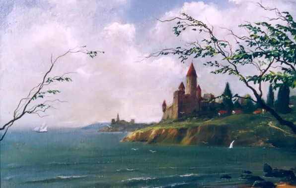 Castle, shore, Seascape, 1995, Aibek Begalin