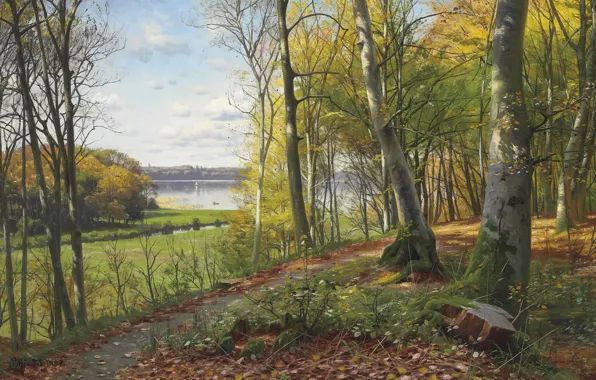 Danish painter, 1898, Peter Merk Of Menstad, Peder Mørk Mønsted, Danish realist painter, Forest path, …