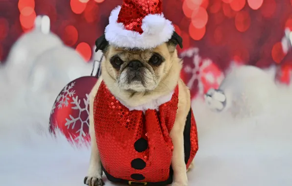 Look, balls, red, pose, dog, Christmas, costume, outfit