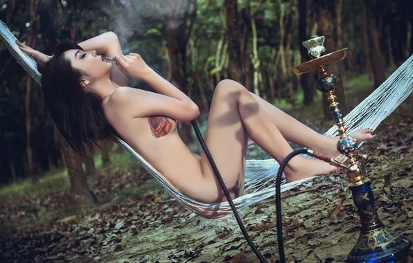 Girl, hookah, hammock