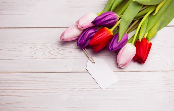 Flowers, bouquet, colorful, tulips, red, white, wood, flowers