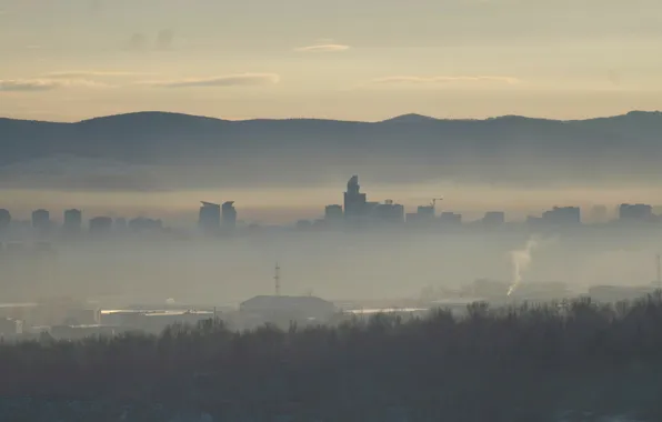 Fog, The city, silhouette, could