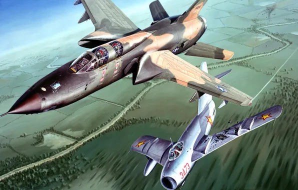 Figure, art, Vietnam, UNITED STATES AIR FORCE, fighter-bomber, Republic, The MiG-17, F-105