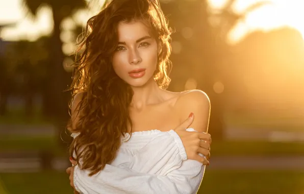 Picture girl, blouse, brown hair, shoulder, curls, Sergey Artamonov