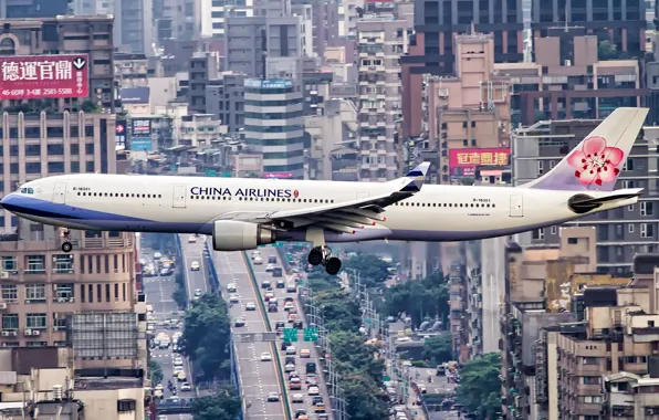 Picture flight, the city, China Airlines, Airbus A330-300