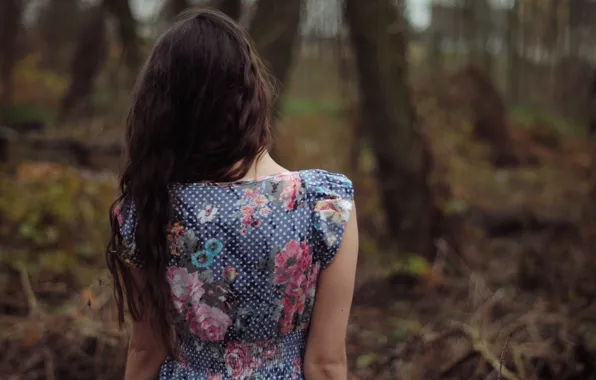 Forest, girl, hair, back