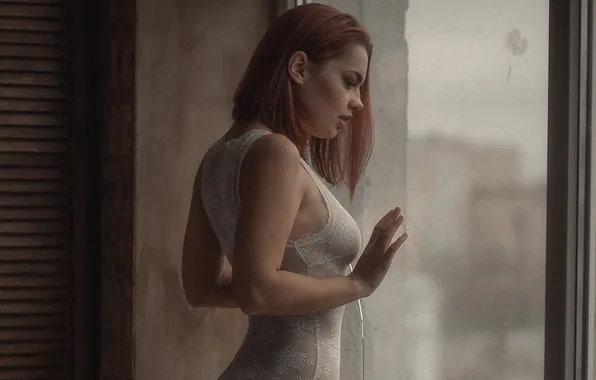 Girl, reflection, model, window, looks, Dmitry Scheslavsky