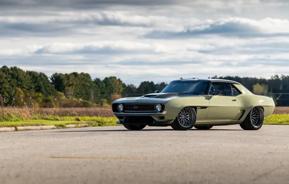 Road, Grass, Trees, Chevrolet, 1969, Camaro, Lights, Chevrolet Camaro