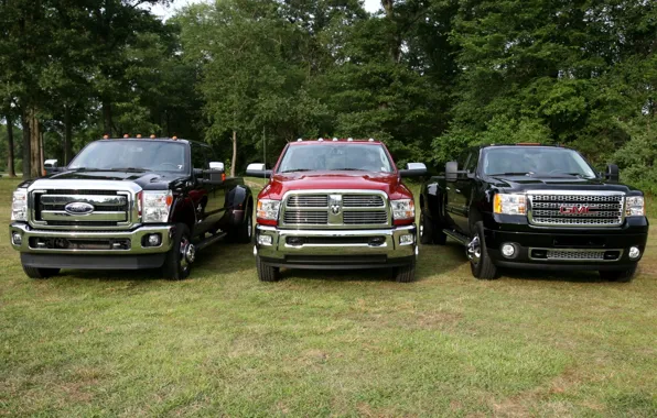 Trees, background, Ford, Ford, Dodge, jeep, Dodge, pickup