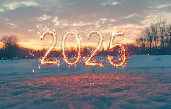 Winter, snow, figures, date, 2025, AI art, neural network, New Year 2025