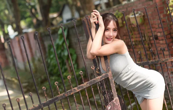 Pose, fence, dress, Asian