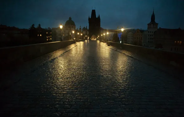 Night, lights, Prague, lights, Charles bridge