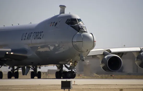 The airfield, engines, UNITED STATES AIR FORCE, liner, taxiing, on the platform, Boeing 747, combat …