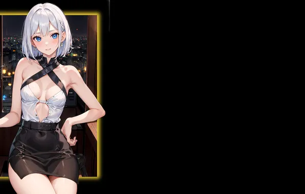 Kawaii, girl, hot, sexy, anime, night, blue eyes, short hair