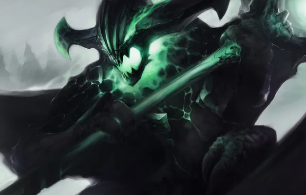 Picture cracked, weapons, magic, monster, glow, art, Dota 2, Outworld Destroyer