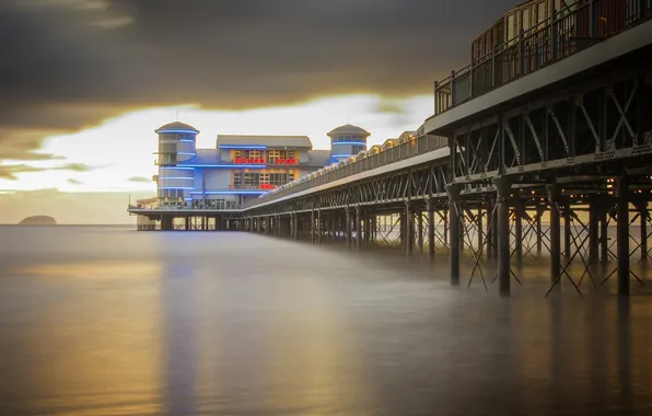 Sea, bridge, England, Weston-super-Mare