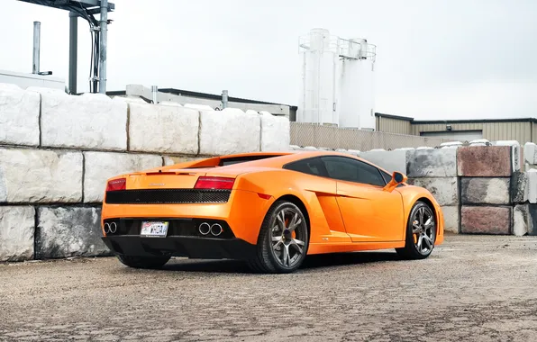 Orange, the building, gallardo, lamborghini, rear view, tank, orange, Lamborghini