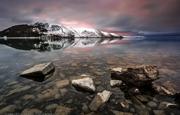 Winter, sunset, mountains, the evening, New Zealand, South island, lake Tekapo