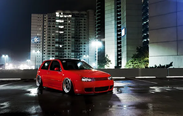 Picture red, the city, volkswagen, red, Golf, golf, Volkswagen, stance