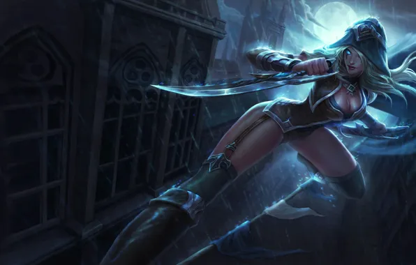 Girl, night, fiction, rain, the moon, feet, warrior, art