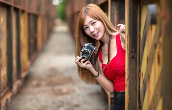Girl, the camera, Asian, cutie