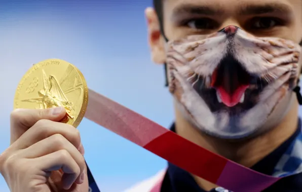 Mask, medal, Olympics, swimming, the winner, 2020, Olympics