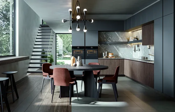 Style, Villa, interior, Italy, kitchen, dining room, dining area, Italian design