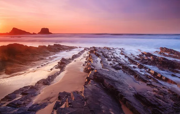 Picture sea, sunset, stones, rocks, coast