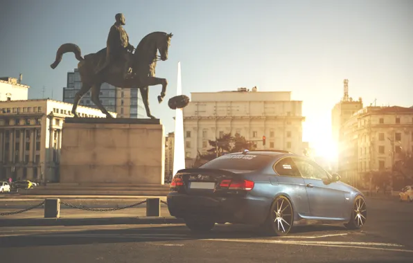 Picture the sun, rays, Area, BMW, Tuning, Blue, BMW, Drives
