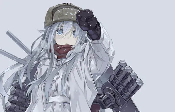 Girl, weapons, background