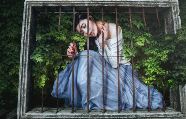 Girl, background, window